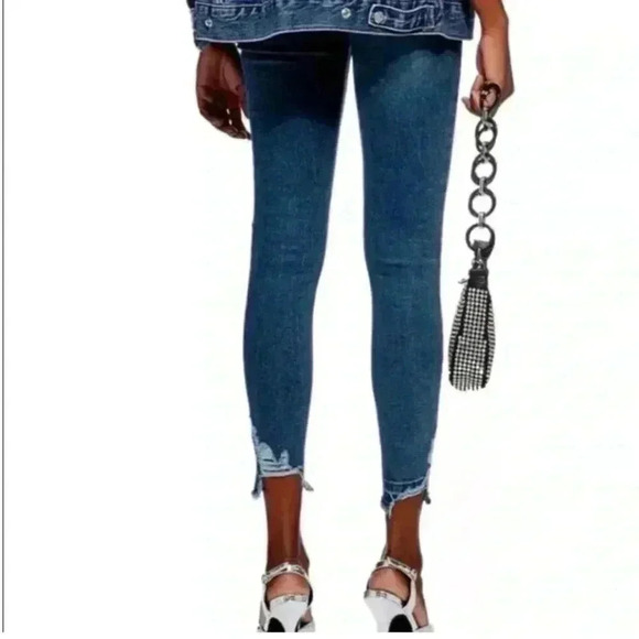 Topshop Jamie High Waisted Skinny Jeans Ankle Cropped Jagged  Hem Blue Size 26 - Picture 2 of 16